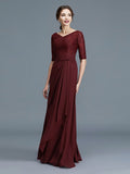 A-Line/Princess V-neck 1/2 Sleeves Ruffles Chiffon Floor-Length Mother of the Bride Dresses