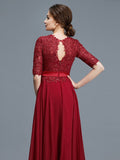 A-Line/Princess Scoop 1/2 Sleeves Chiffon Applique Floor-Length Mother of the Bride Dresses