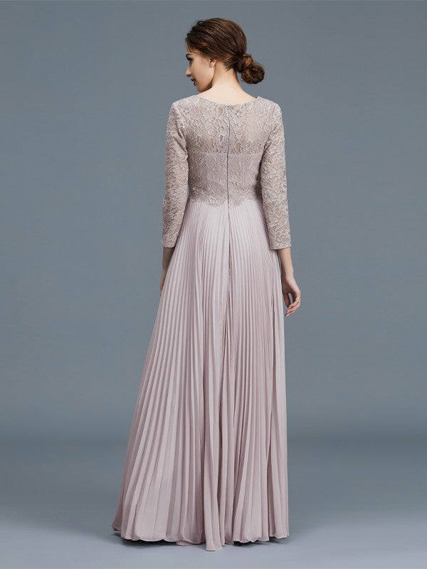 A-Line/Princess Scoop 3/4 Sleeves Lace Chiffon Floor-Length Mother of the Bride Dresses
