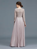 A-Line/Princess Scoop 3/4 Sleeves Lace Chiffon Floor-Length Mother of the Bride Dresses