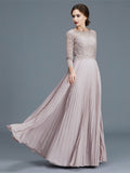 A-Line/Princess Scoop 3/4 Sleeves Lace Chiffon Floor-Length Mother of the Bride Dresses