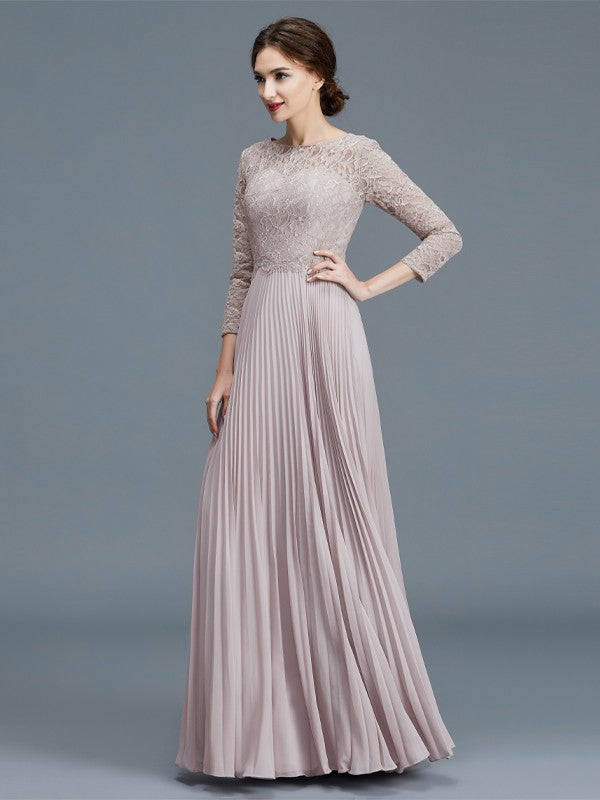 A-Line/Princess Scoop 3/4 Sleeves Lace Chiffon Floor-Length Mother of the Bride Dresses