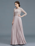 A-Line/Princess Scoop 3/4 Sleeves Lace Chiffon Floor-Length Mother of the Bride Dresses