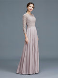A-Line/Princess Scoop 3/4 Sleeves Lace Chiffon Floor-Length Mother of the Bride Dresses