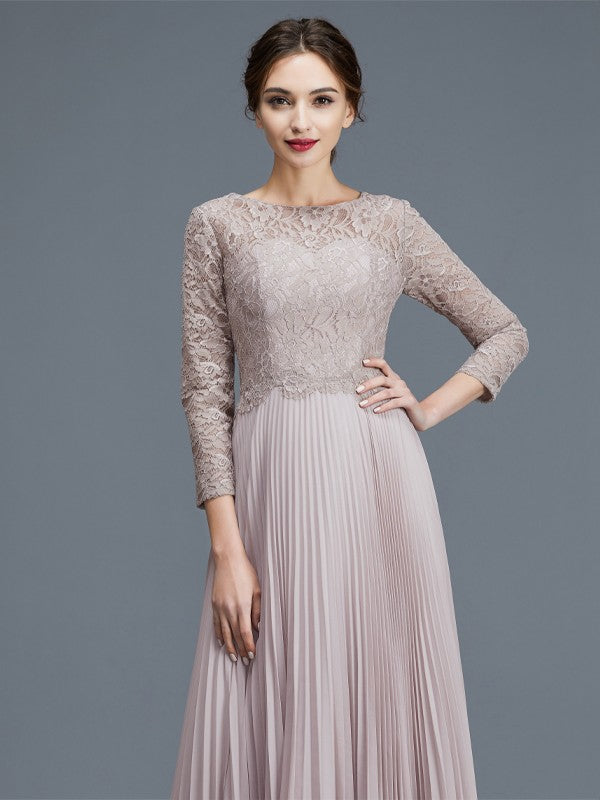 A-Line/Princess Scoop 3/4 Sleeves Lace Chiffon Floor-Length Mother of the Bride Dresses