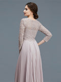 A-Line/Princess Scoop 3/4 Sleeves Lace Chiffon Floor-Length Mother of the Bride Dresses