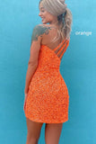 Hot Pink Sheath One Shoulder Sequins Mini Party Dresses