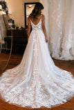 A-Line Off The Shoulder Wedding Dress With Appliques And Slit