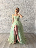 Vestidos de fiesta largos de tul con mariposas 3D para adolescentes, vestidos de fiesta formales de noche bordados con abertura 