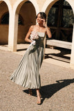Midi Pleated Bridesmaid Dresses for Women Tea Length Formal Wedding Guest Dresses Prom Formal Gowns