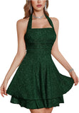 Sparkly Halter Dress for Women, Sleeveless Cocktail Party Square Neck Sparkling Dresses Backless Women's Evening Clubwear