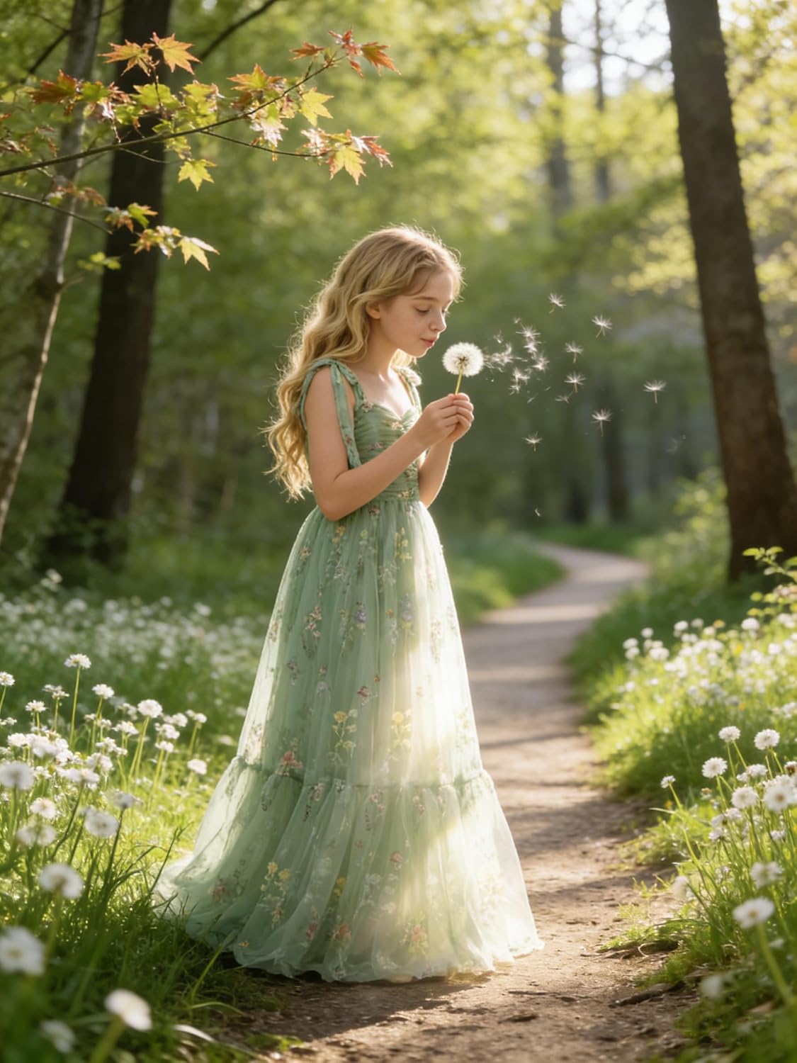 Floral Embroidered Tulle Flower Girl Dress Sweetheart Junior Bridesmaid Dresses Tiered Ruffled Formal Party Prom Gown