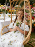 Fairy Tulle Junior Bridesmaid Dresses for Teen Girls Long Flower Embroidery Formal Prom Flower Girl Dress Gown with Slit