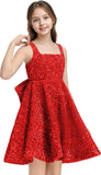 Sequins Flower Girl Dresses Short - Square Neck Princess Pageant Dress Kids A Line Communion Formal Party Gown