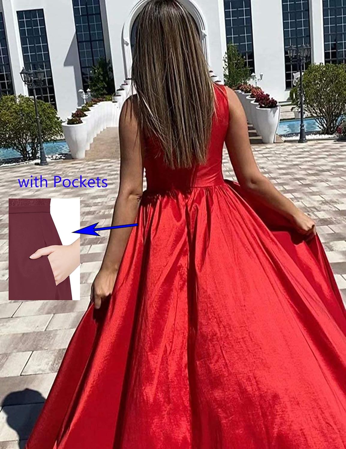 Women's One Shoulder Prom Dresses 2026 Long Slit Satin Formal Evening Gowns with Pockets