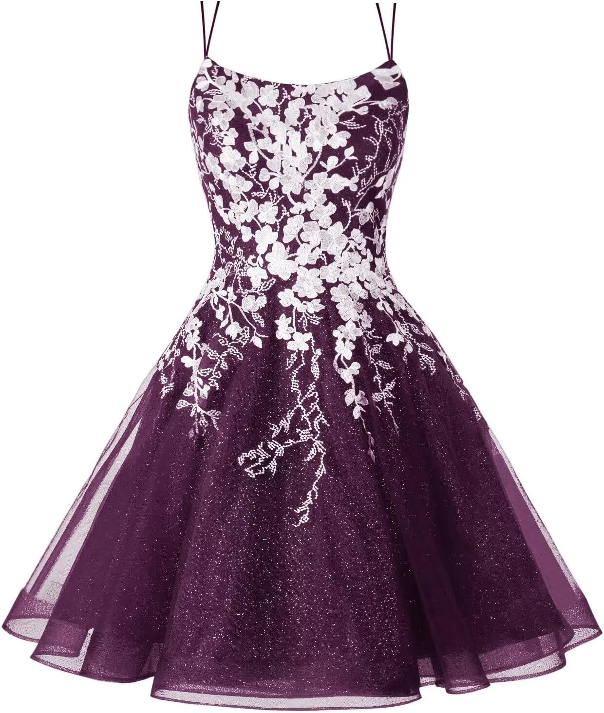 Sparkly Lace Applique Homecoming Dresses for Teens Short Corset Tulle Spaghetti Strap Prom Cocktail Party Dress