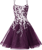 Sparkly Lace Applique Homecoming Dresses for Teens Short Corset Tulle Spaghetti Strap Prom Cocktail Party Dress