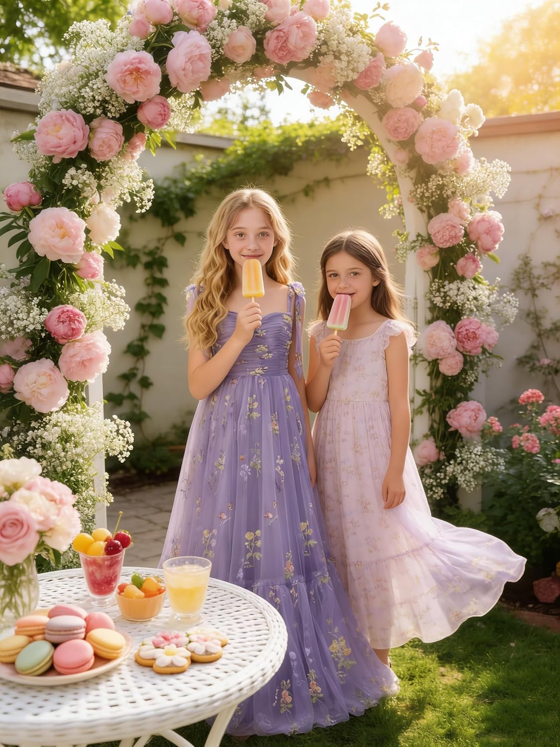 Floral Embroidered Tulle Flower Girl Dress Sweetheart Junior Bridesmaid Dresses Tiered Ruffled Formal Party Prom Gown