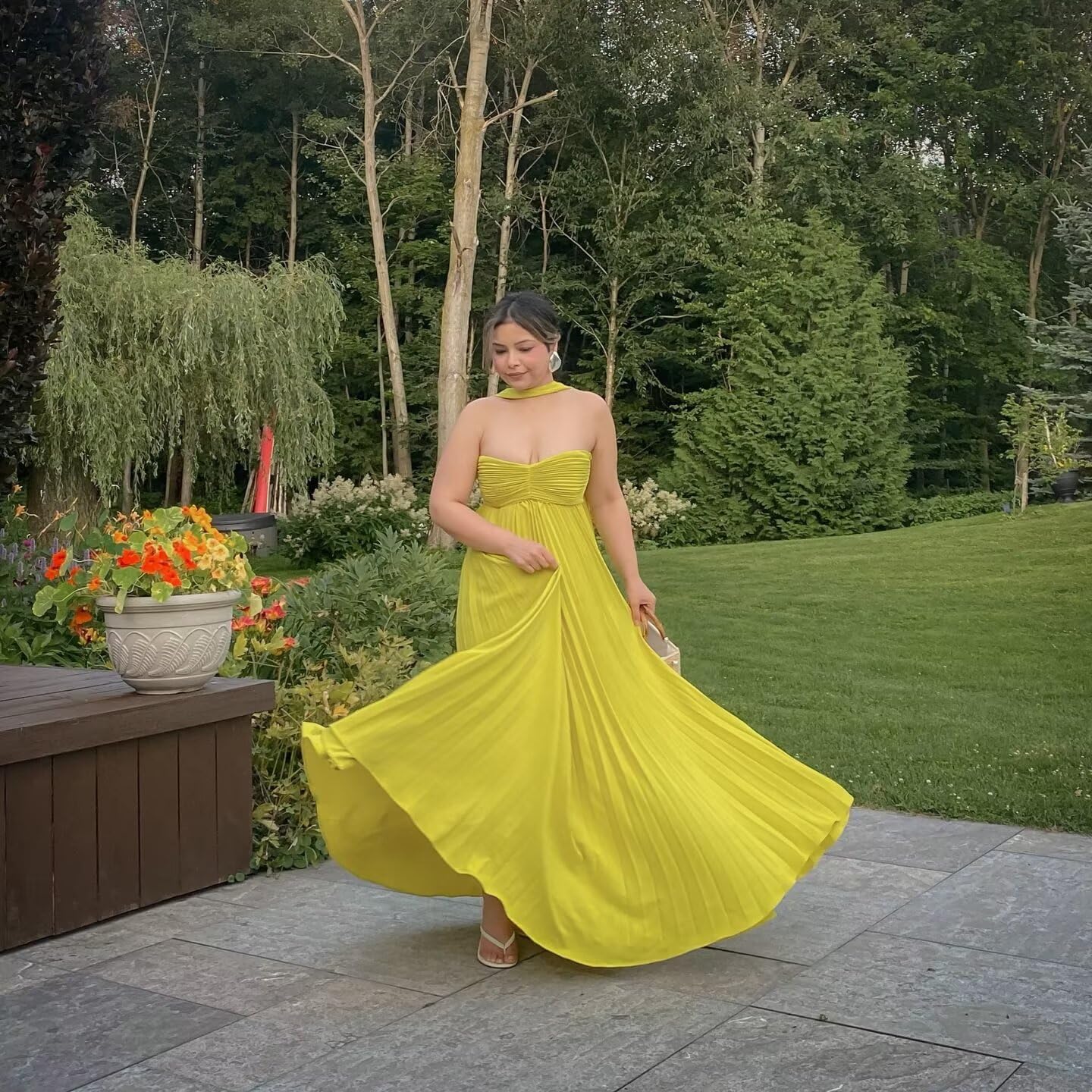 Flowy Chiffon Bridesmaid Prom Dress with Scarf Strapless Pleated Formal Evening Dresses