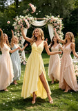 Women’s Long Bridesmaid Dresses Sleeveless V-Neck Formal Wedding Guest Chiffon Prom Gowns for Teens