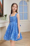 Sequins Flower Girl Dresses Short - Square Neck Princess Pageant Dress Kids A Line Communion Formal Party Gown