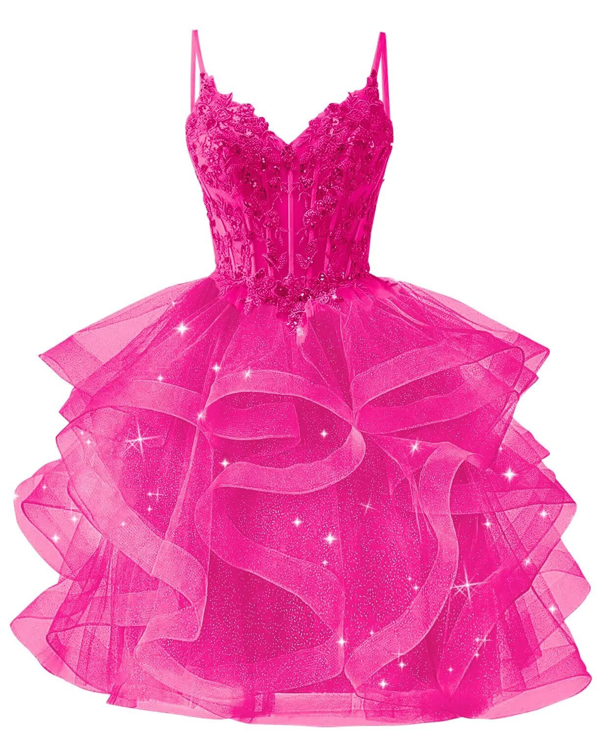 Glitter Tulle Homecoming Dresses 2026 Tiered Ruffles Lace Short Prom Dress for Teens Quinceanera Gowns