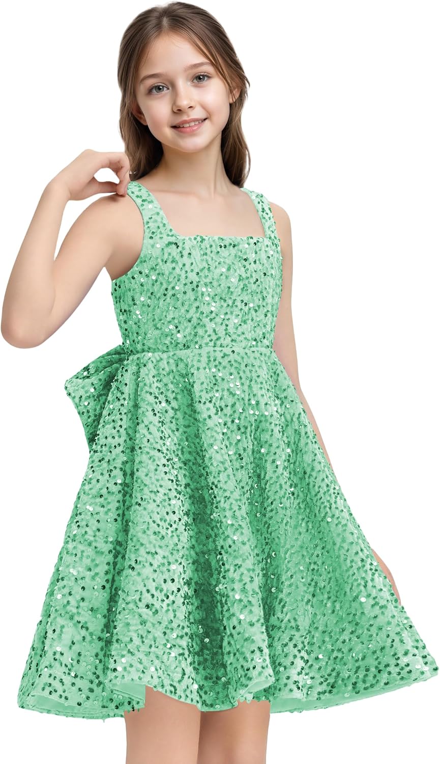Sequins Flower Girl Dresses Short - Square Neck Princess Pageant Dress Kids A Line Communion Formal Party Gown