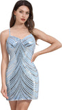 Women's Spaghetti Straps Sparkly Sequins Bodycon Mini Dress Party Nightclub Short Tight Sequin Homecoming Dresses for Teens