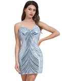Women's Spaghetti Straps Sparkly Sequins Bodycon Mini Dress Party Nightclub Short Tight Sequin Homecoming Dresses for Teens