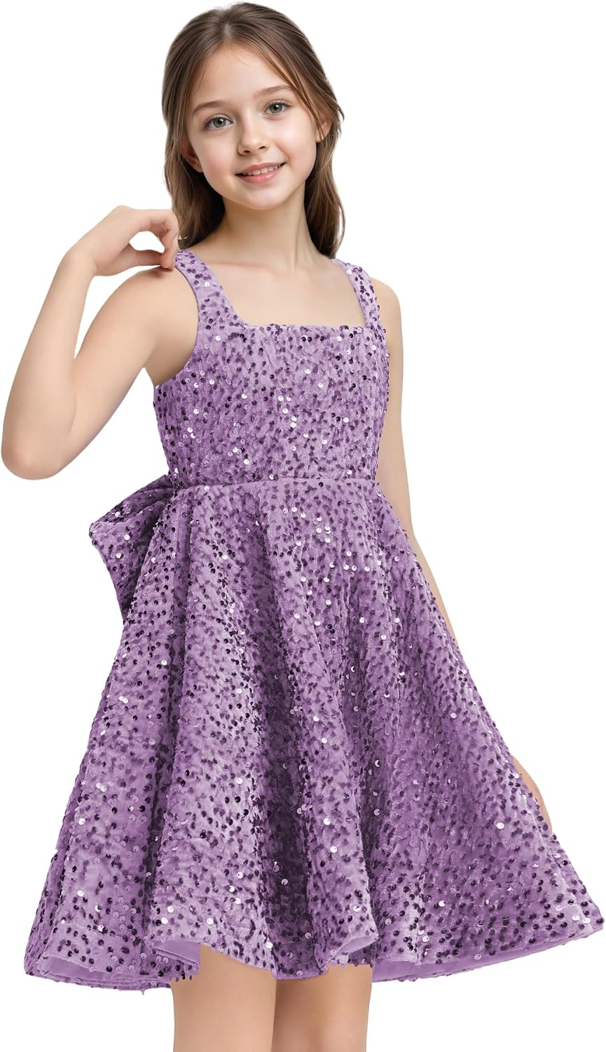 Sequins Flower Girl Dresses Short - Square Neck Princess Pageant Dress Kids A Line Communion Formal Party Gown