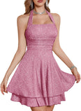 Sparkly Halter Dress for Women, Sleeveless Cocktail Party Square Neck Sparkling Dresses Backless Women's Evening Clubwear