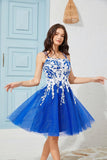 Sparkly Lace Applique Homecoming Dresses for Teens Short Corset Tulle Spaghetti Strap Prom Cocktail Party Dress