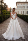 Spaghetti Straps Satin Wedding Dress for Bride 2027 A Line V Neck Bridal Gowns with Train