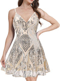 Women's Spaghetti Straps Sparkly Sequins A Line Swing Party Nightclub Dance Mini Cocktail Dress Above Knee Length Homecoming Gowns