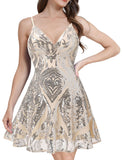 Women's Spaghetti Straps Sparkly Sequins A Line Swing Party Nightclub Dance Mini Cocktail Dress Above Knee Length Homecoming Gowns