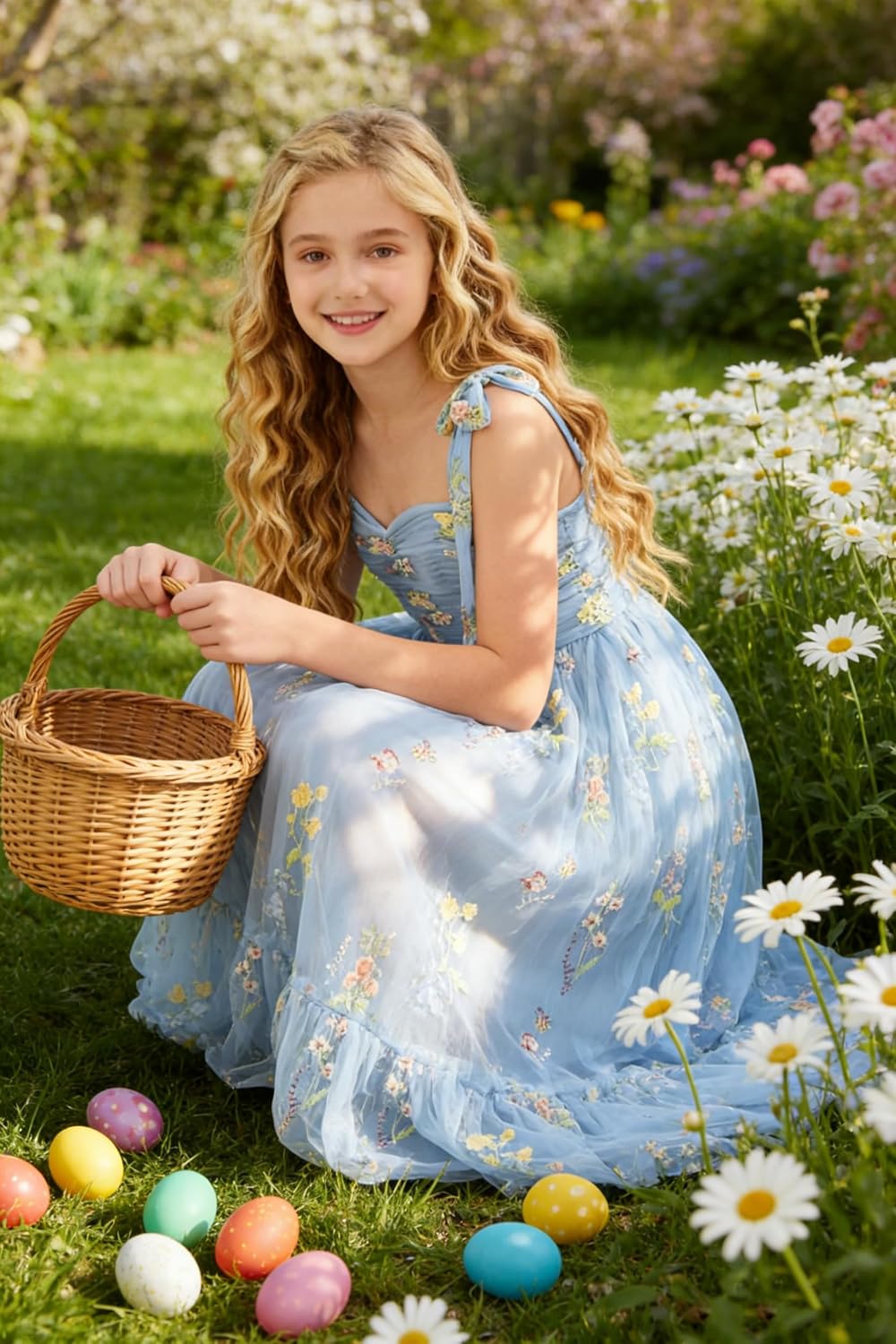 Floral Embroidered Tulle Flower Girl Dress Sweetheart Junior Bridesmaid Dresses Tiered Ruffled Formal Party Prom Gown