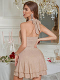 Sparkly Halter Dress for Women, Sleeveless Cocktail Party Square Neck Sparkling Dresses Backless Women's Evening Clubwear