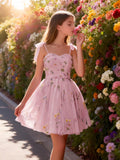 Floral Embroidery Junior Bridesmaid Dress Tulle Sweetheart Neck Girls Prom Dresses Fairy Short Formal Flower Girl Gown