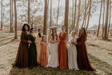V Neck Long Sleeve Prom Dress with Slit Pleats Chiffon Formal Dress with Pockets for Wedding Party Navy Blue