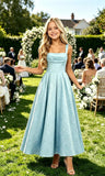 Girls Floral Satin Jacquard Junior Bridesmaid Dresses Long Ruched Flower Girl Dress for Wedding