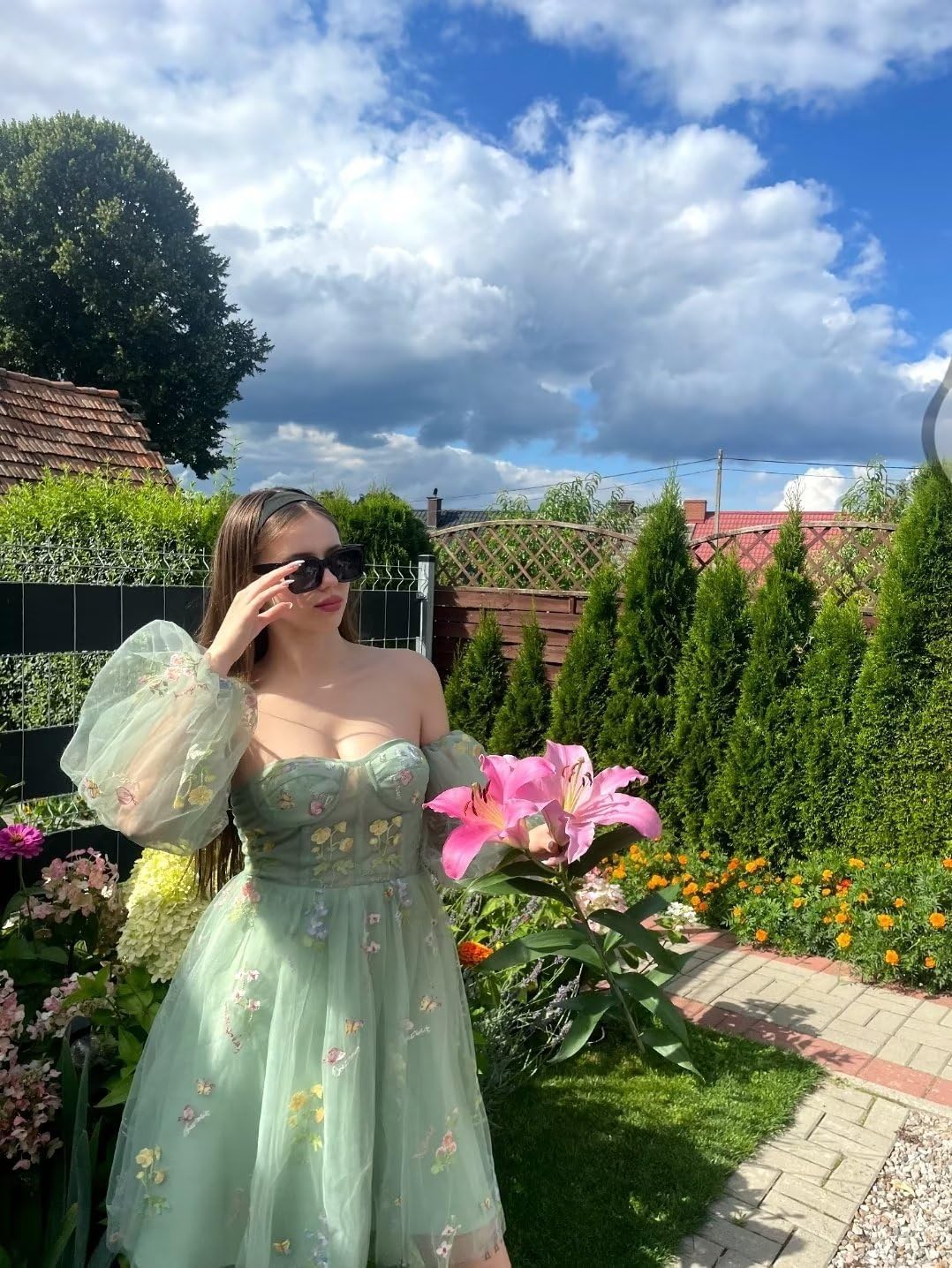 Vestidos de fiesta para mujer, cortos, con hombros descubiertos, bordados florales, de tul, formales, para fiesta de graduación 