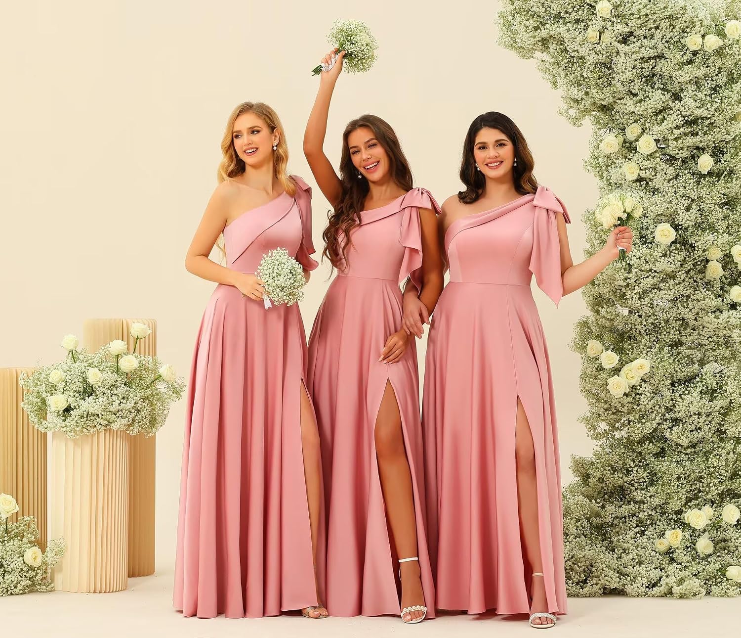 One Shoulder Bridesmaid Dresses Long for Women Satin Formal Gown Wedding Guest Dress