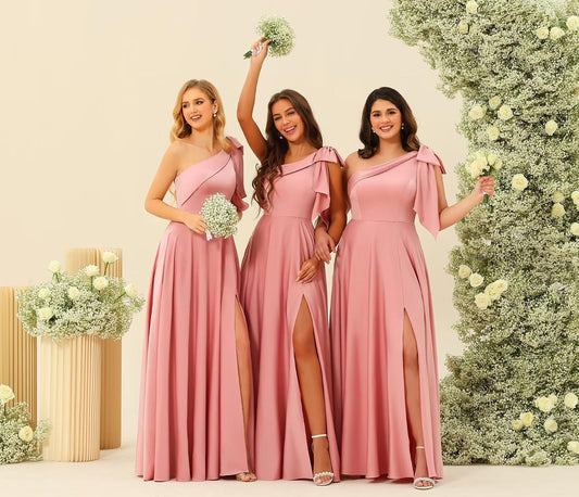 One Shoulder Bridesmaid Dresses Long for Women Satin Formal Gown Wedding Guest Dress