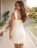 Women's Embroidered Floral Mini Dress Summer 2026 Sleeveless Square Neck Mesh Short Dresses Cocktail Party Going Out