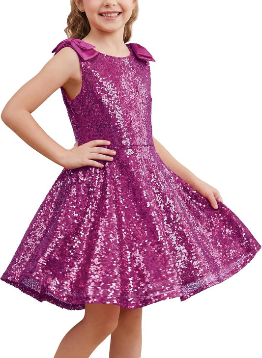 Girls Sequin Dress Sleeveless A-Line Sparkly Birthday Dresses Formal Party Fancy Dress