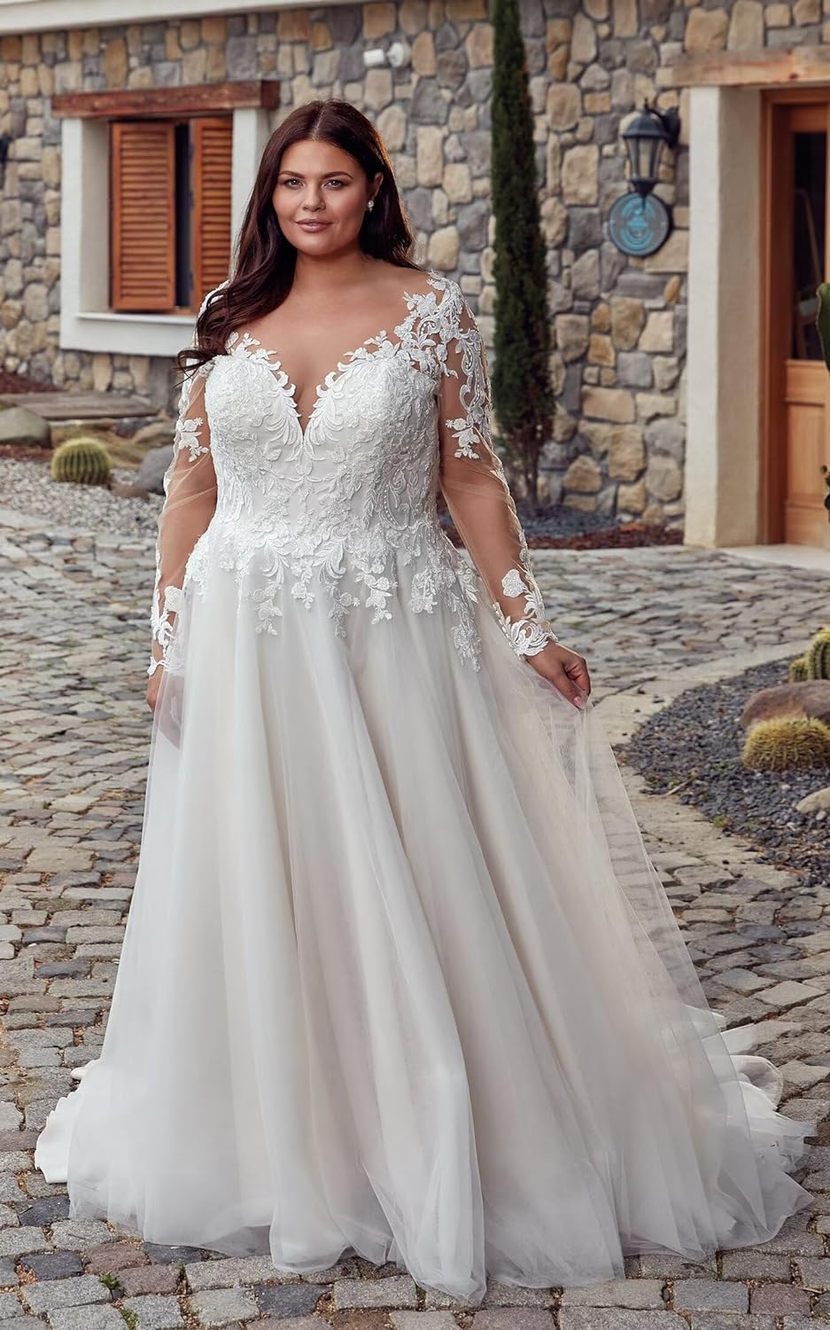 Women's Elegant Lace Beach Wedding Dresses for Bride 2025 with Sleeves Wedding Bridal Gowns