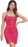 Women's Spaghetti Straps Sparkly Sequins Bodycon Mini Dress Party Nightclub Short Tight Sequin Homecoming Dresses for Teens