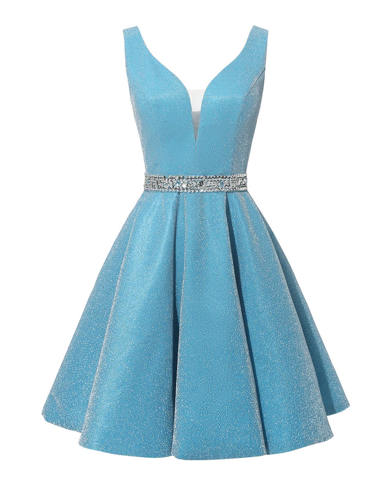 Satin Glitter Homecoming Dresses for Teens Short Prom Dress V-Neck Beaded Evening Formal Cocktail Party Gowns