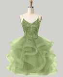 Glitter Tulle Homecoming Dresses 2026 Tiered Ruffles Lace Short Prom Dress for Teens Quinceanera Gowns