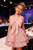 Sparkly Tiered Sequin Flower Girl Dress Spaghetti Straps Short Birthday Pageant Formal Mini Dresses